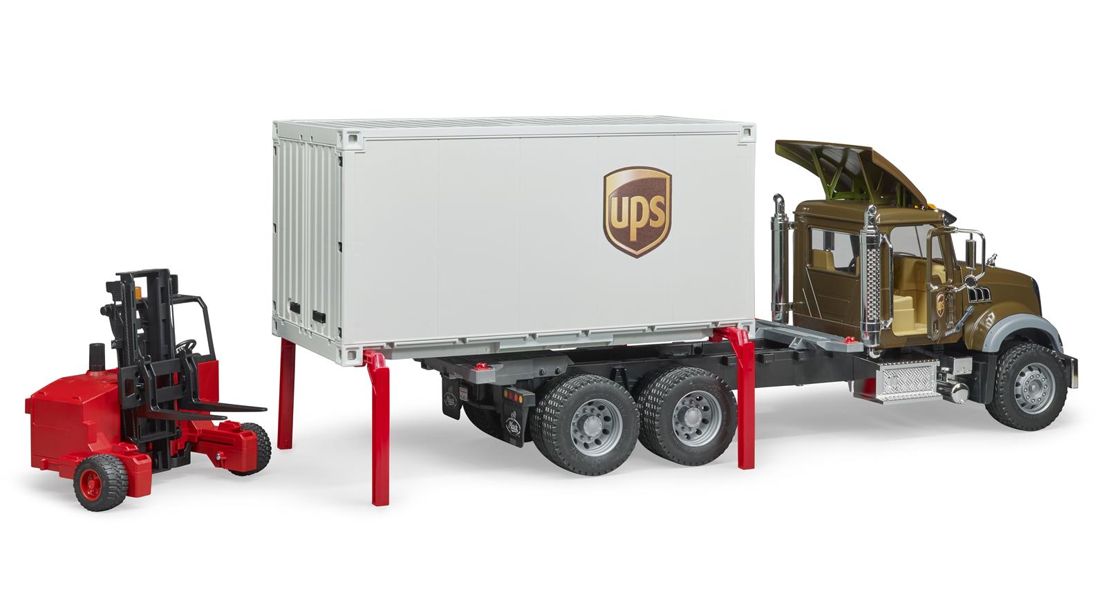 Bruder MACK Granite UPS Logistik-Lastbil med mobil forklift