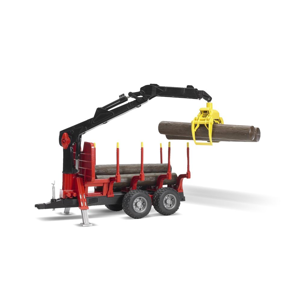 Bruder Rückeanhänger mit Ladekran, 4 Baumstämmen und Holzgreifer