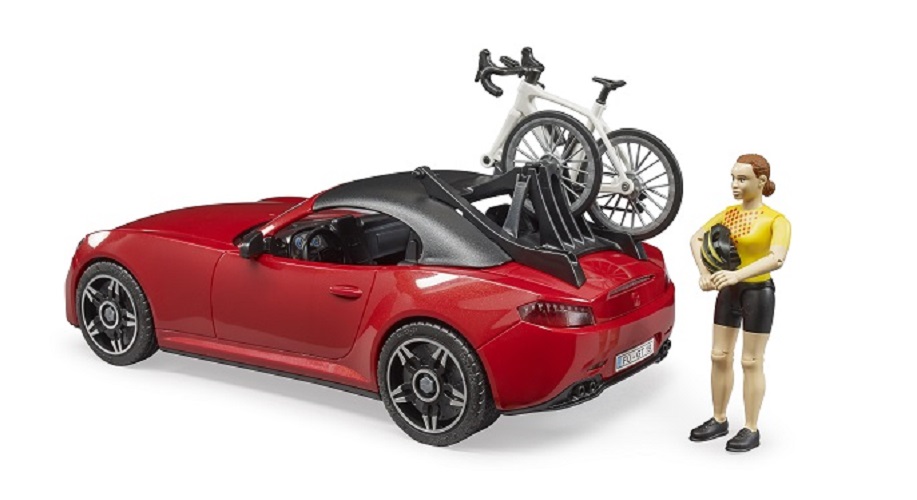 Bruder Roadster mit 1 Rennrad und Radfahrerin