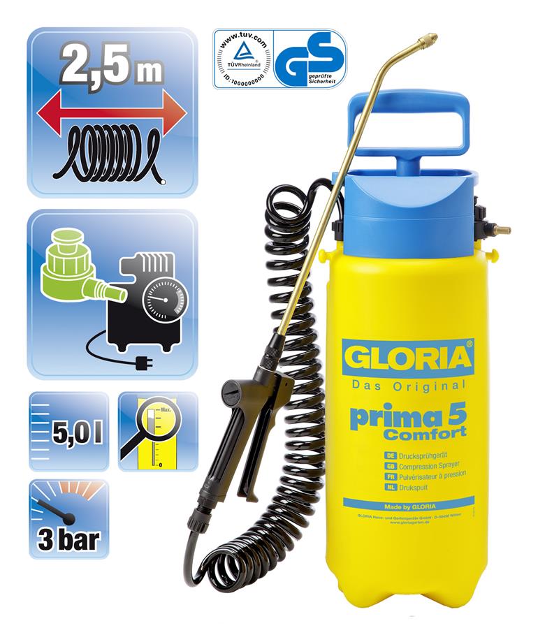 Gloria Tryksprøjte Prima 5 Comfort, 5 liter 