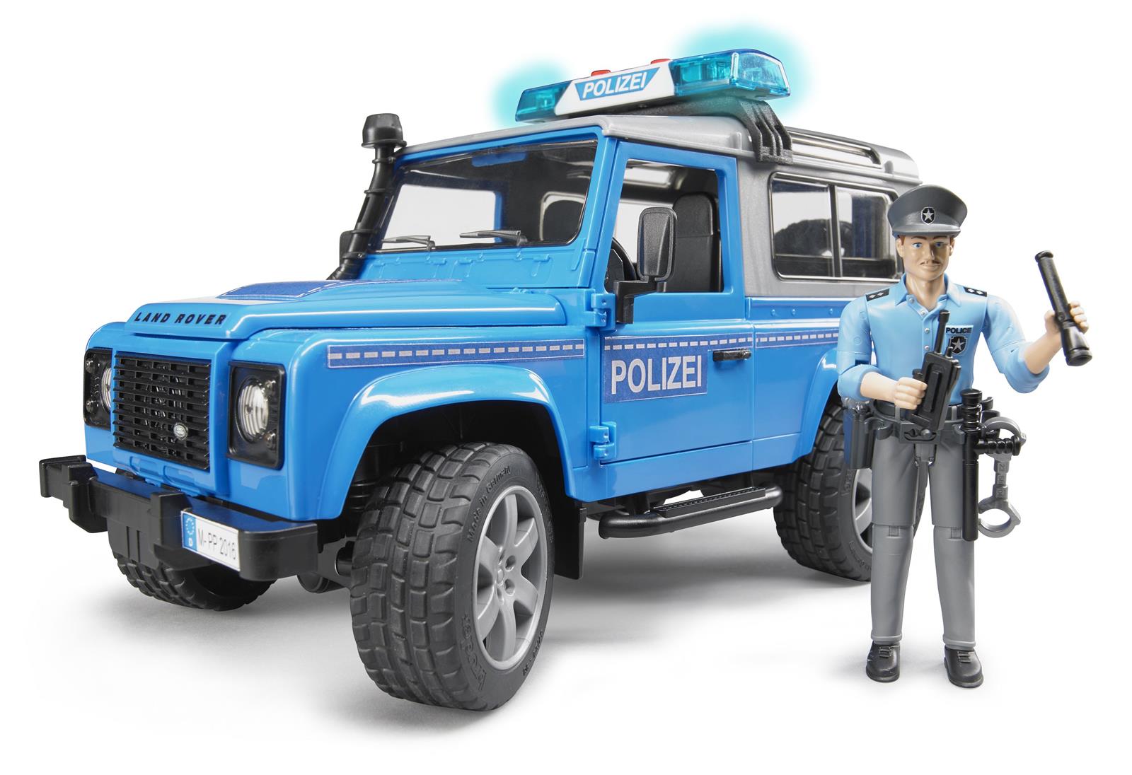 Land Rover Poltibil Defender Station Wagon med politimand, blå/sølv