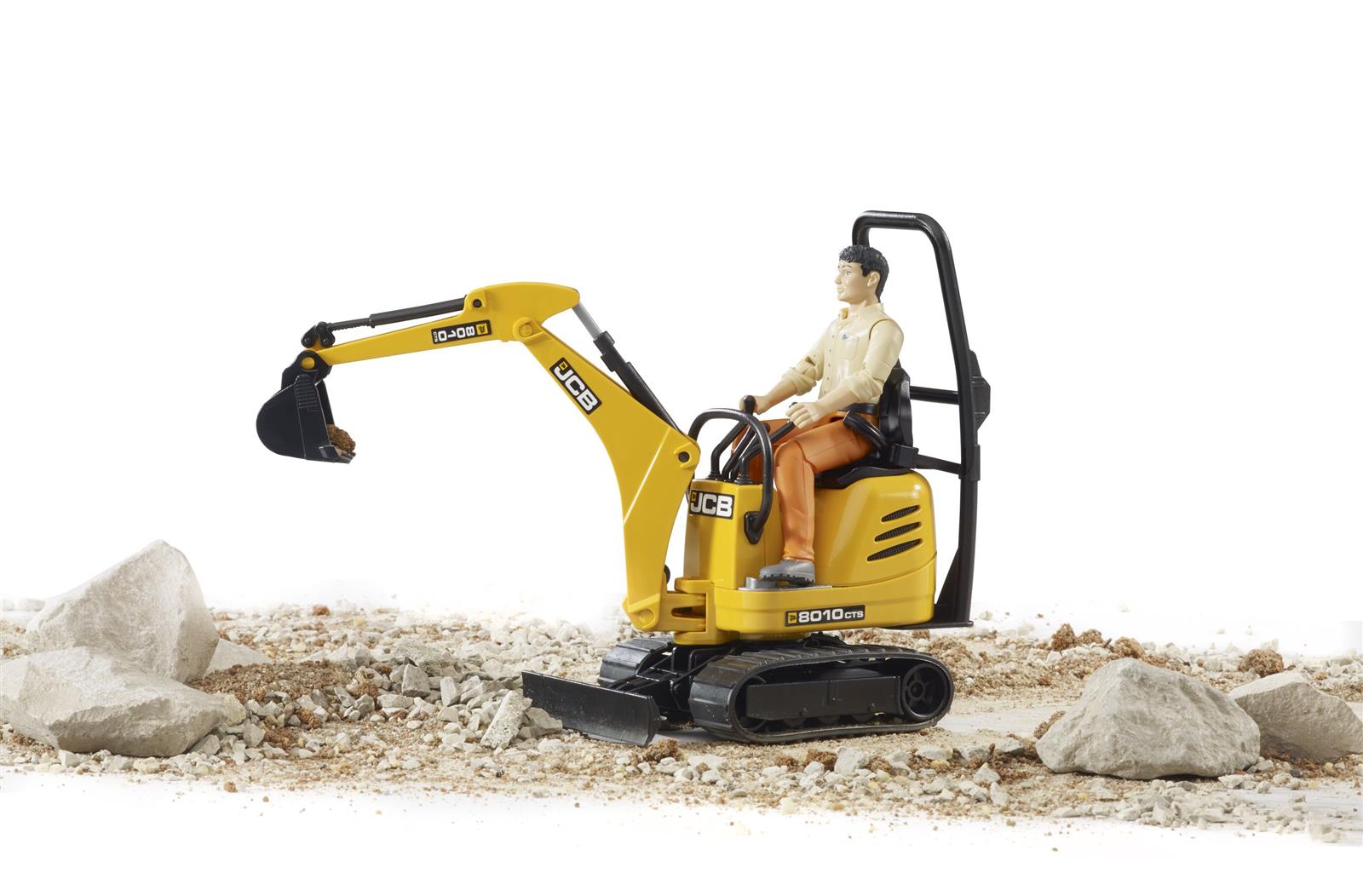 Bruder JCB Mikrobagger 8010 CTS und Bauarbeiter