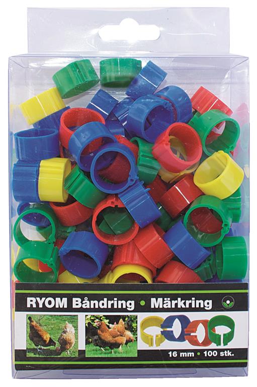 Ryom Båndringe plast forskellige farver, 16 mm, 100 stk.