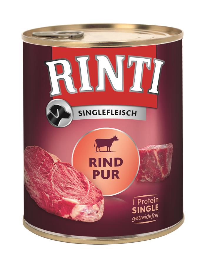 Rinti Singlekød Okse Pur dåsefoder til hunde, kornfri, 800 g