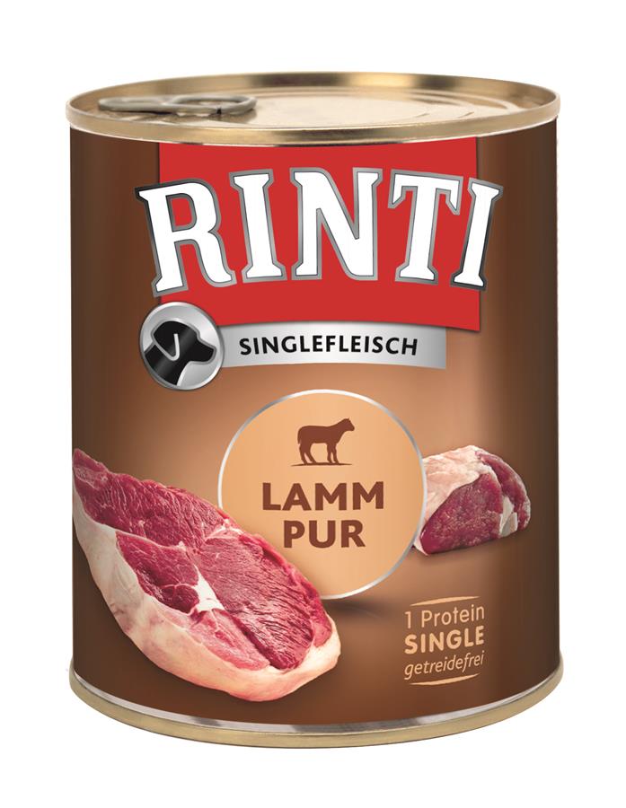 Rinti Singlekød Lamm Pur dåsefoder til hunde, kornfrei, 800 g