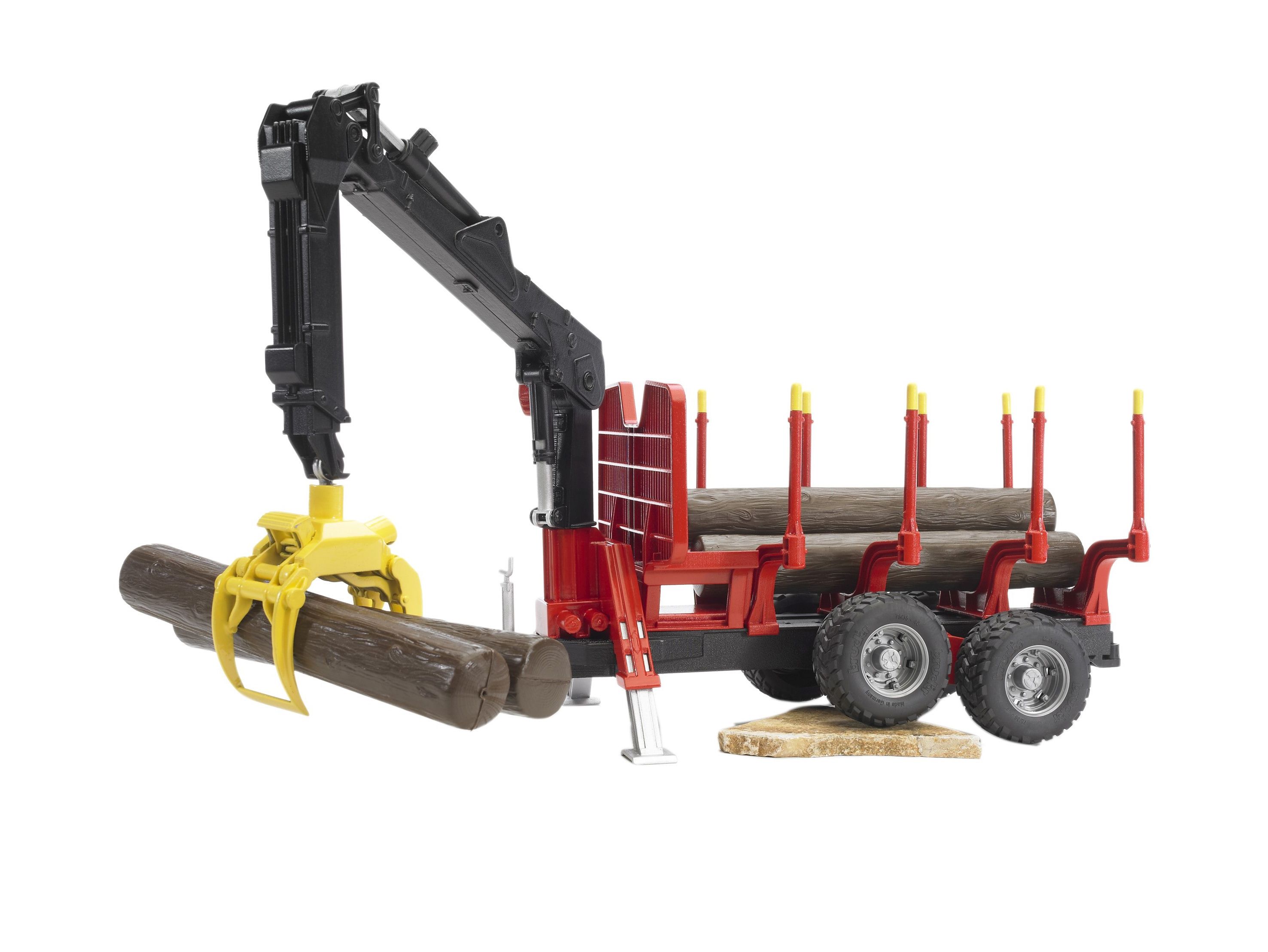 Bruder Rückeanhänger mit Ladekran, 4 Baumstämmen und Holzgreifer