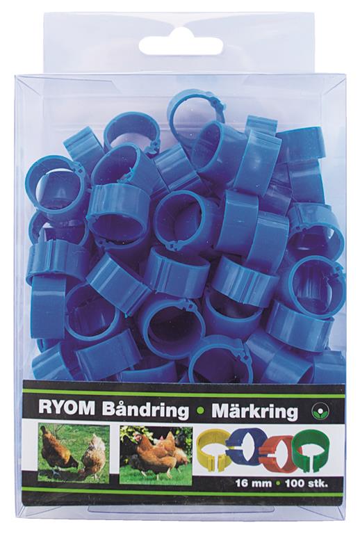 Ryom Båndringe plast blå, 16 mm, 100 stk.
