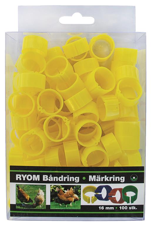 Ryom Båndringe plast gul, 16 mm, 100 stk.